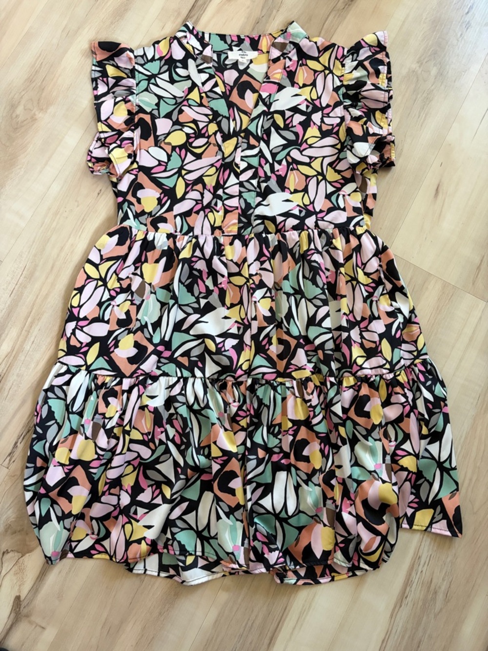 entro Multicolor Floral Print Ruffle Mini Dress - Black, Pink, Yellow, Mint